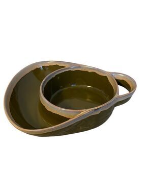 Stoneware Soup and Cracker Bowl Drip Glaze Ltd Commodities Olive Green & Tan 8”